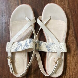 Sz 8.5 Women’s Cole Haan Sandals So Comfy! Ivory w/Snakeskin Detail Ankle Strap